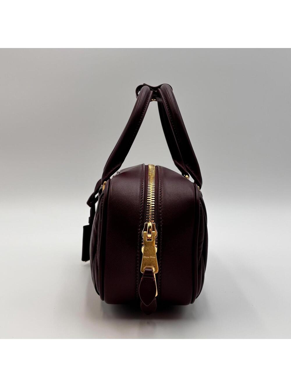 Miu Miu Arcadie Burgundy Matelassé Leather Top Handle Boston Bag With Strap - Picture 5 of 10